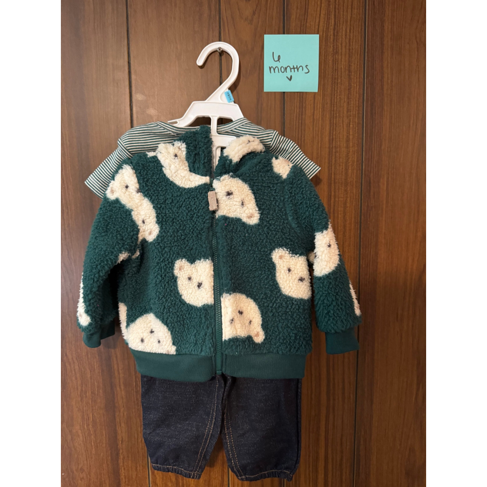 3 Piece Carter With teddy Sherpa green 6M